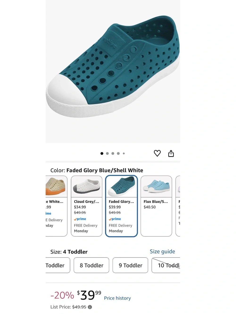 Like NEW Native Jefferson Slip-On Kids Shoes in Teal Size Toddler 4